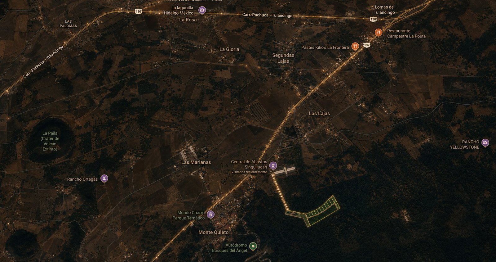 Mapa regional amplio con la Central de Abastos, Montequieto, la carretera regional y Coyote 61